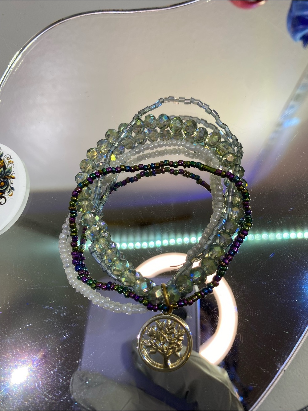 Gold Tree of Life Multi-Strand Green Beaded Bracelet - Picture 7 of 7